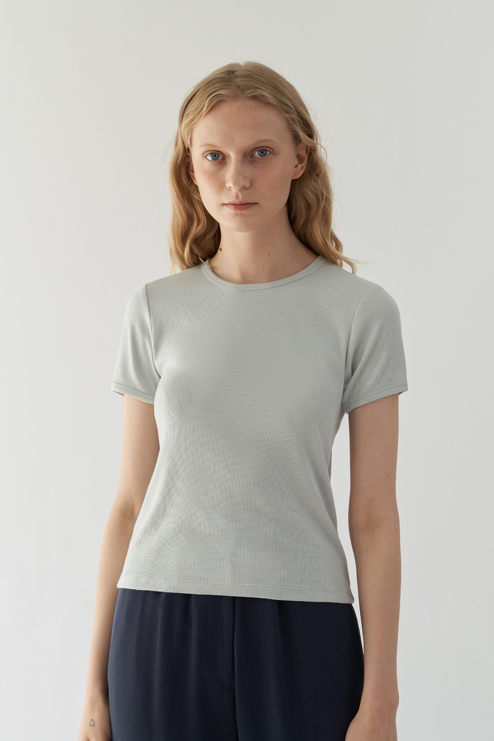 [-30%] Ribbed Slim T-Shirt ( Mint grey )